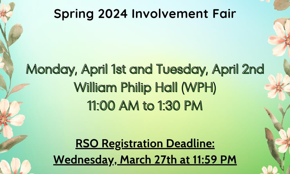 Spring 2024 Involvement Fair RSO Round-Up Advertisement